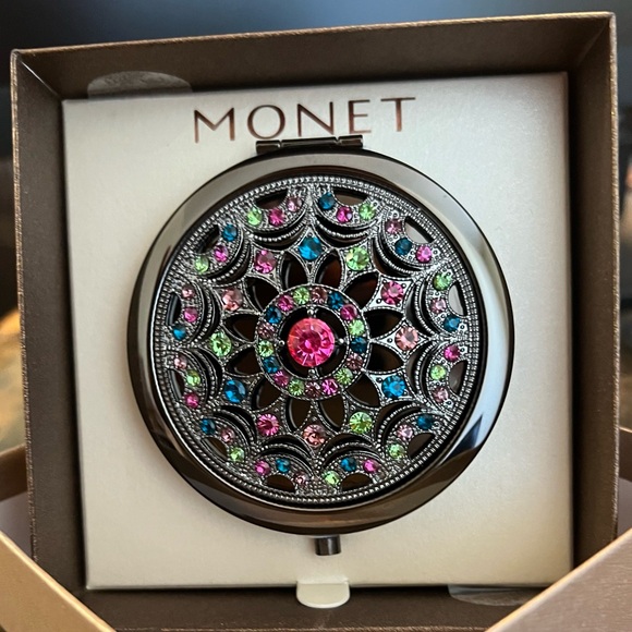 NIB Monet Pink and Black Decorative Compact Mirror - Picture 5 of 8